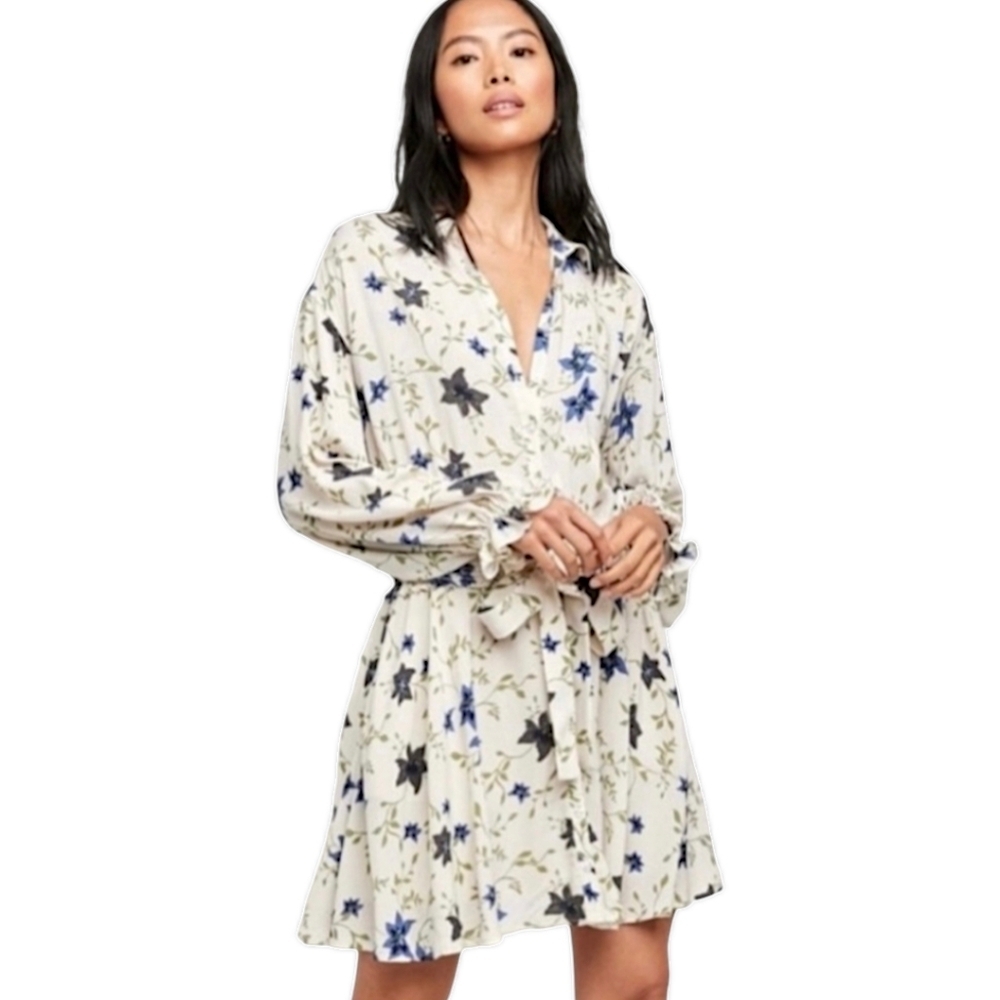 Free People Lighten Up Mini Shirt Dress Tea Combo Women's Sz S Drawstring Waist